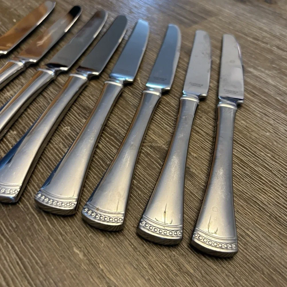 Lenox Portola 18/10 Stainless Steel Dinner Knives Beaded Flatware Lot of 8